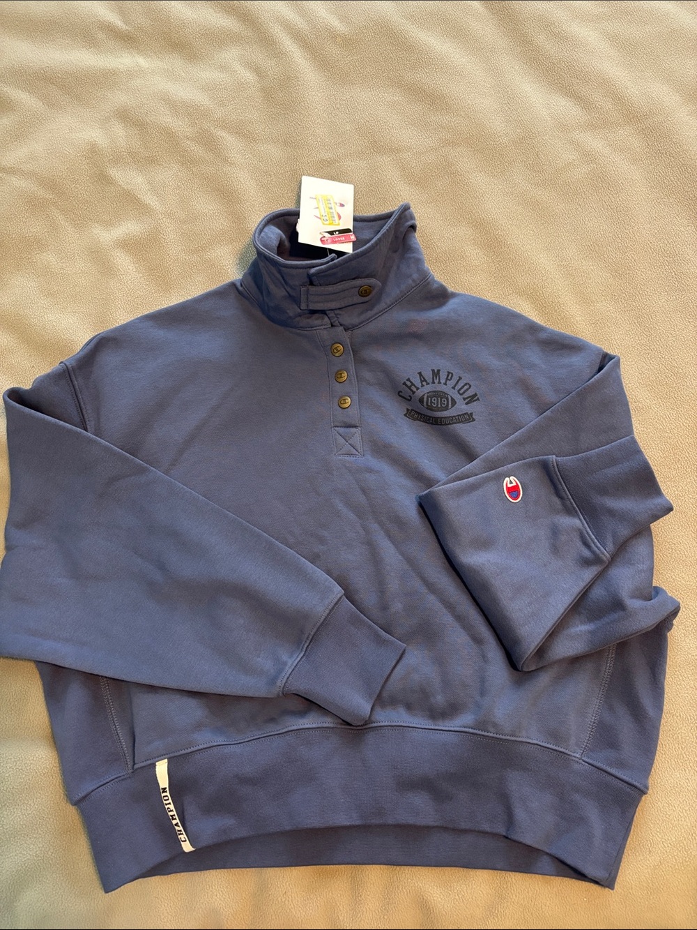 Champion women’s cropped Crewneck Pullover in Slate Blue